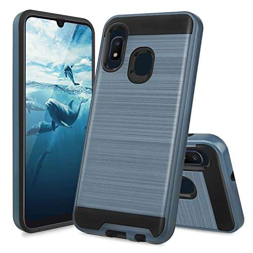 TJS Phone Case Compatible with Samsung Galaxy A10E 5.8" (Not Fit Galaxy A10/M10), Hybrid Shockproof Metallic Brush Finish Hard Inner Layer (Blue) 1