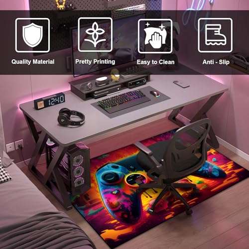 Gaming Area Rug Teen Boys Carpet, Lava Design Gamepad and Colorful Bomb Background Game Controller Design for Game Room, Gaming Room, Boys Girls Bedroom Playroom, Living Room (63"x47" - 160x120cm) 4