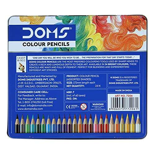 DOMS 24 Shades Super Soft Color Pencils Flat Tin Box|Smooth Color Application|For Blending&Experimenting Different Art Strokes|Non-Toxic&Safe For Childrens|Pack Of 1|Multicolor 5