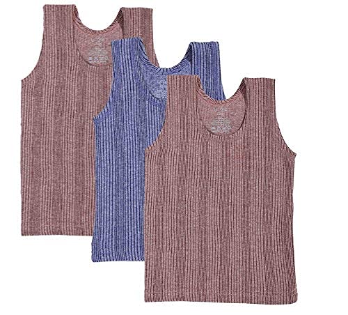 UCARE Cut Sleeve/Sleeveless Thermal Top for Kids Boys and Girls Kids Inner Wear Baniyan Unisex Printed Cotton Baby (Unisex) Winter wear Set (KV-305-Packof3) (Coffee,Blue,Coffee, 10-11 Years)