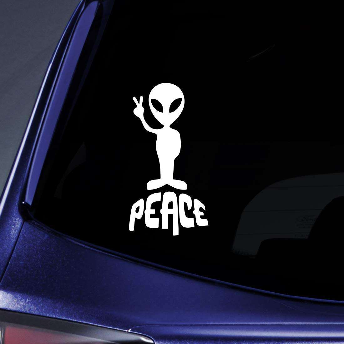ISEE 360® Alien Peace Cartoon New Windows Vinyl Decal Die Cut Bike Car Sticker for Sides Hoods Bumper Rear (White) 1