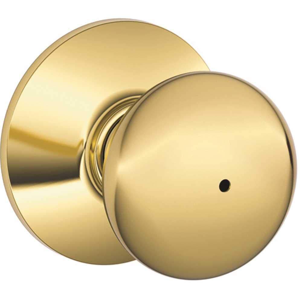 Schlage F40 PLY 605 Plymouth Door Knob, Bed & Bath Privacy Lock, Bright Brass 1