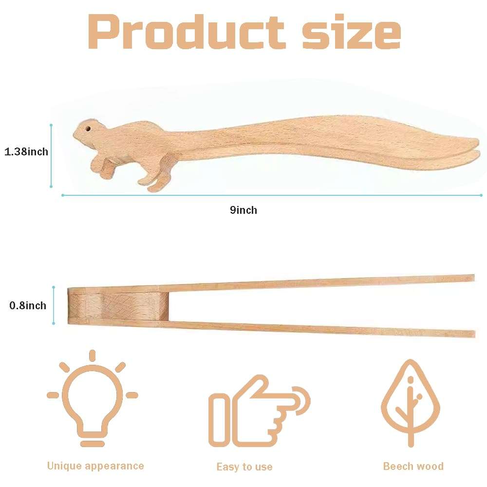 Primst Squirrels Toast Tongs, Pine Wood Tongs for Toaster, Multipurpose Mini Tongs for Appetizers, Pine Wood Utensils & Cute Kitchen Gadgets+1 3