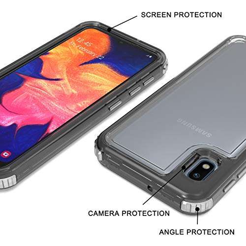 EnCASEs 3 in 1 Full Body Cell Phone Case for Samsung Galaxy A10E, Heavy Duty Front & Back Hybrid Case, Shockproof Bumper Case Cover, Smoke Frame 4