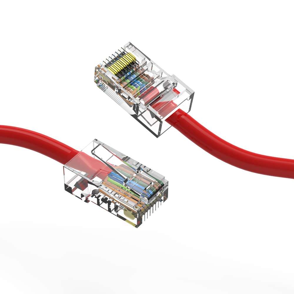 Cable Central LLC Red Cat6 Ethernet Cable 10 Feet (100 Pack) Bootless - Cat6 Patch Cable, High Speed Internet Patch Cord Cat6 with RJ45 Connector - Computer Network Cable, Internet Cable 1