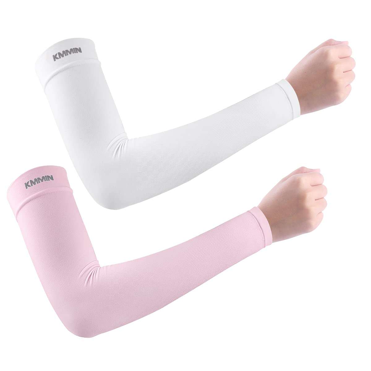 KMMIN Arm Sleeves, UV Protection Sleeves for Driving Cycling Golf Basketball Warmer Cooling Arm Sleeves UPF 50 Sunblock Protective Gloves for Men Women Adults Covering Tattoos, (White+Pink) 1