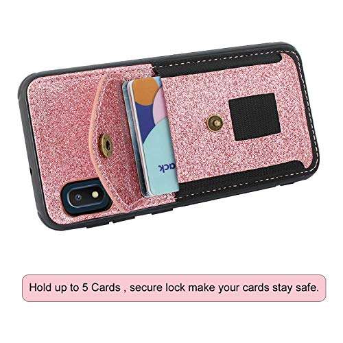 Lacass Slim Leather Wallet Case Protective Cover with Elastic Pocket Credit Card Slot Holder for Samsung Galaxy A10e SM-A102 (Bling Rose Gold) 3