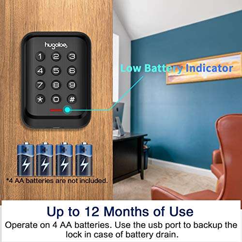 Keyless Entry Door Lock, Hugolog Electronic Keypad Deadbolt Auto Lock, Easy to Install and Program, Battery Backup for Front Door, Garage Door, Back and Side Door, Bedroom Door, Black … 4