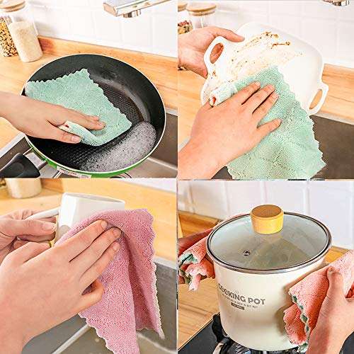 iSTONE 15 Pack Kitchen Cloth Dish Towels, Cleaning Clothsï¼Å’Premium Dishcloths, Super Absorbent Coral Velvet Dishtowels, Household Cleaning Clothsï¼Å’Nonstick Oil Washable Fast Drying 2