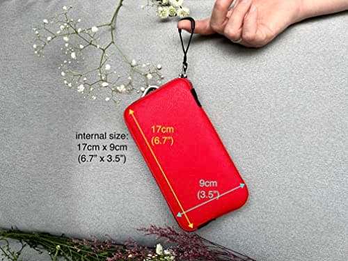 OneJoy Neoprene Cell Phone Pouch, Large Zipper Opening, Lightweight & Protective Phone Sleeves for iPhone Durable Phone Carrier Bag, Thermal Carrying Phone Pouch with Inner Pocket [ Red ] 4