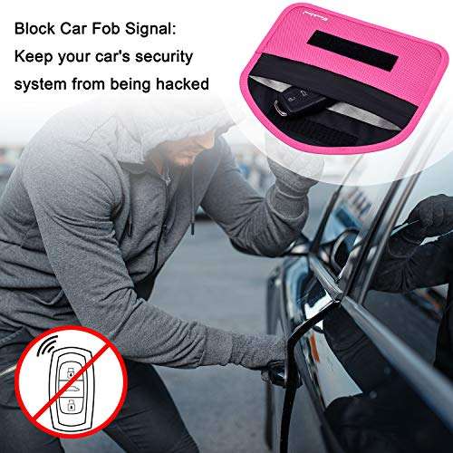 Techion Signal Blocking Bag, 2 Pack RFID Faraday Bag Shield Pouch Cage Box Wallet Case for Cell Phone and Car Key FOB, Privacy Protection, Anti-Hacking - Black & Hot Pink 5
