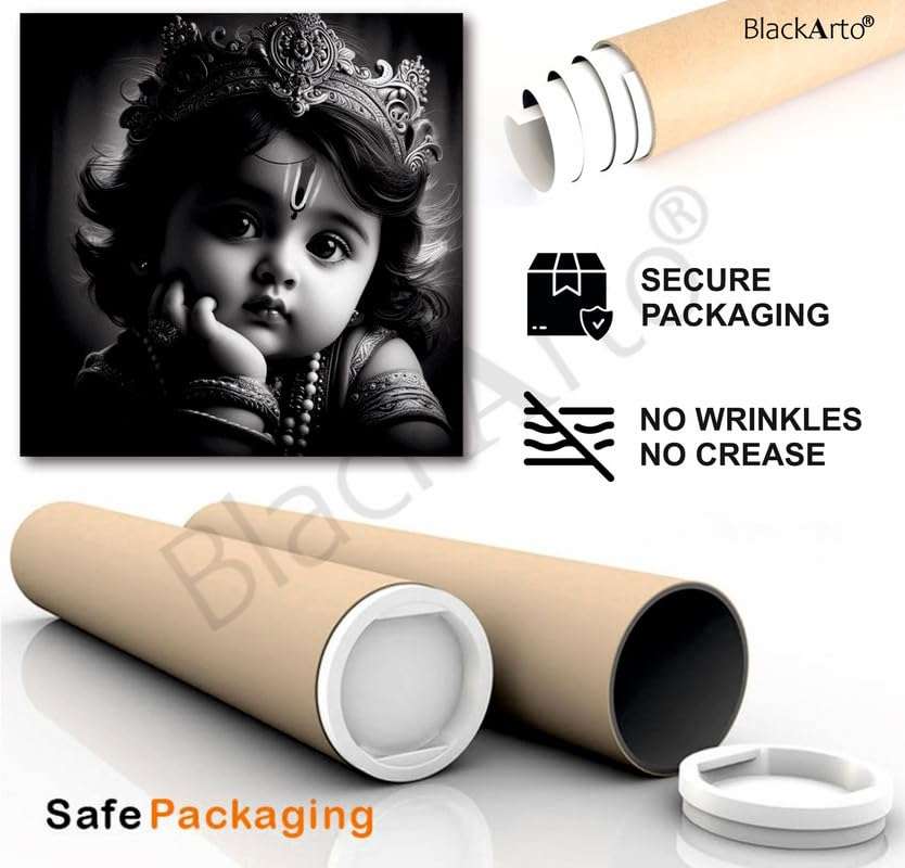 BLACKARTO Hindu Deity Baby Krishna 12" x 12" Photo Posters For Pregnant Women, Self Adhesive Premium Matte Vinyl Cute Bal Gopal Full HD Poster For Room Decoration 30 x 30 cms (Art-B, Pack Of 1) 6
