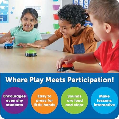 Learning Resources Answer Buzzers - Set of 4, Ages 3+, Assorted Colored Buzzers, Game Show Buzzers, Perfect for Family Game and Trivia Nights, for Kids 5