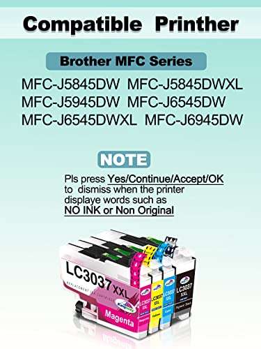 KINGWAY LC3037 Ink Cartridges, Replacement for Brother LC3037 LC3037XXL LC3039 Ink Work for Brother MFC-J5845DW MFC-J5845DWXL MFC-J5945DW MFC-J6545DW MFC-J6545DWXLPrinter 4 Pack(1BK, 1C, 1M, 1Y) 3