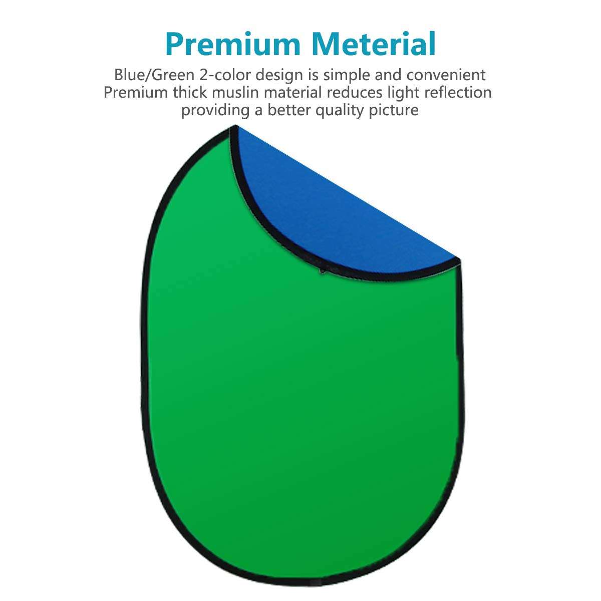 Chroma-Key Green Screen Backdrop, 5ft x 6.5ft Collapsible Green Background Panel, Chromakey Blue Backdrop for Photography, 2 in 1 Portable Foldable Lightweight Photo Video Studio Blue-Green Screen 4