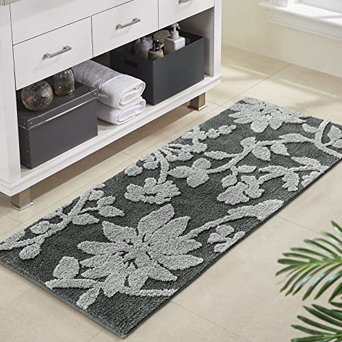 DEXDE Bathroom Runner Rugs Long Bath Mat Non-Slip, Luxury Soft Absorbent Washable Microfiber Bath Mats for Bathroom Floor, Large Bath Carpet for Tub, Shower, 24"x47", Grey
