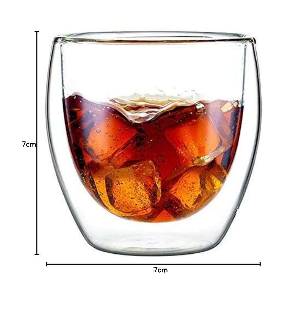 Raghavendra Sarkar® Double Wall Glass 250Ml Set of 2 Double Layer Tea & Coffee Cup Double Walled Glass Mugs for hot & Cold Drinks Coffee Tea Milk cappuchino Juice (250 Ml Tumbler; Set of 6) 4