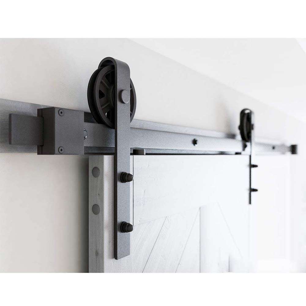 Topuality Heavy Duty Vintage Style Sliding Barn Wood Door Track Rail Hardware Fittings Kit Super Smoothly and Quiety POM Big Hanging Wheels Hanger Roller with Installation Manual for Interior Closet 6