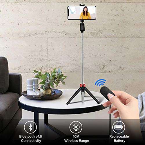 pTron Glam Plus Bluetooth Extendable Selfie Stick with Tripod Stand, Wireless Remote, 73cm Extended Length, Compatible with 6-8cm Width Phones & Replaceable Battery - (Black & Red) 6