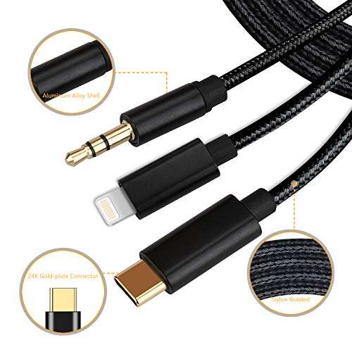 3 in 1 Car Aux Cable, Mxcudu 3 in 1 Headset Audio Cord Car Stereo Aux Cable Compatible with Google Pixel 3/3XL, OnePlus 7Pro/6T, Samsung Galaxy Note 10+/S10/S9, iPhone Xs/XR/8 Plus/7 and More (Black) 3