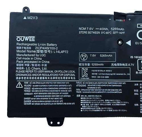 OUWEE L14L4P72 Laptop Battery Compatible with Lenovo ideapad Yoga 700-11ISK Yoga 3-1170 Series Notebook 5B10J46130 L14M4P73 5B10K10215 L14L4P71 5B10K10176 L14M4P71 5B10K10166 7.6V 40Wh 5265mAh 2