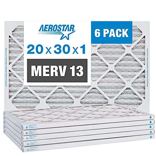 Aerostar 20x30x1 Air Filter MERV 13 (For Allergies, Dust, Lint, Mold, Pet Dander, Smoke, Smog & Bacteria) - Electrostatic MPR 1500 - 1900 & FPR 10 - Pleated HVAC AC Furnace Air Filters - Pack of 6
