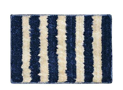 ENYRA Tufted Montella Bath Mat Stripes Lines Design, Bathroom Rug Floor Mats, Water Absorbent Anti-Skid Kitchen Floor Mat (40x60 CM) Pack of 2 Piece - Blue 3
