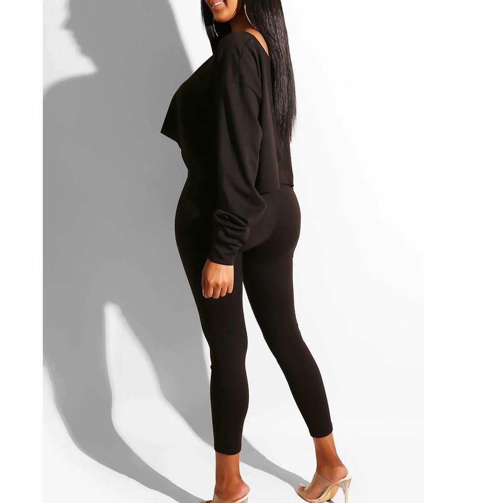 Womens Off Shoulder Sweatshirt Long Lantern Sleeve Crop Tops High Waist Bodycon Pants Set 2 Piece Outfit Blue 2