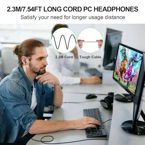 USB Headset with Microphone for PC 7.5 Ft Cable, USB A Headphones for Computer, Wired USBA Earbuds with Mute in-Line Stereo Noise Canceling Call Cord Laptop Earphones for Dell Surface Switch, Black 3