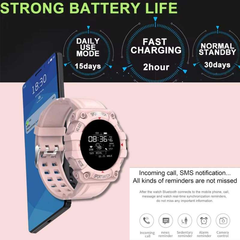 Drumstone (Diwali Special𝟏𝟓 Years Warranty FD68 Smart Watch for Fitness: Heart Rate, Sleep Tracking & Step Counter | Ideal for Kids & Adults | Syncs with Android & iOS Devices - (Pink) 4