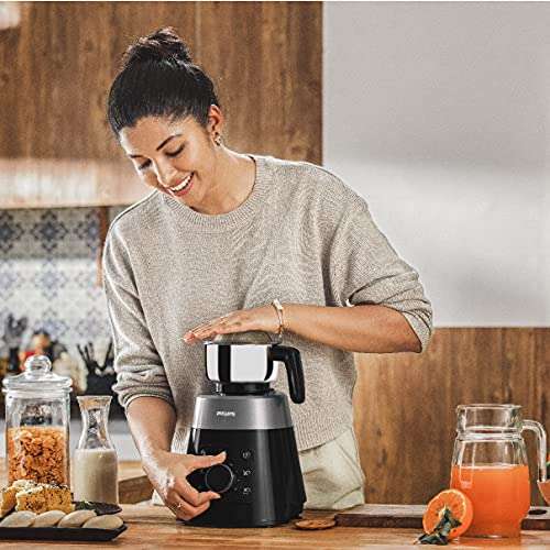 PHILIPS HL7777/00 Mixer Grinder, 750W, 4 Jars, Smart One-Touch Mode, 50%* Reduction in sound power, Digital Interface, Intelli-speed Technology for Pre-Set cooking, Soft Sound Technology, Metallic Silver and Bold Black, Large 2