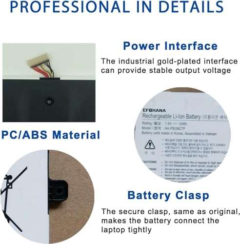 EFOHANA AA-PBUN2TP Laptop Battery Compatible with Samsung Chromebook 3 XE500C13-K01US XE500C13-K02US XE500C13-K03US K04US K05US K06US XE501C13-K01US XE501C13-K02US Series 7.6V 33Wh 4400mAh 2-Cell 2