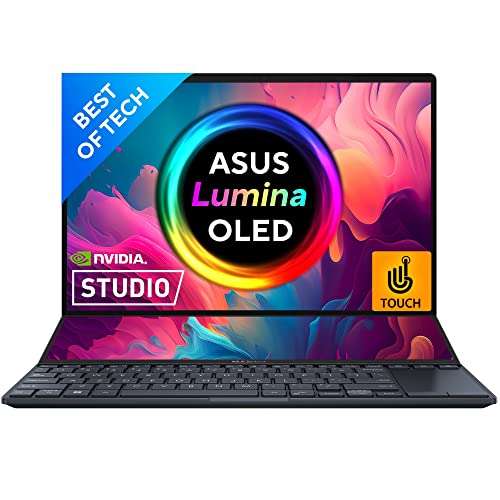 ASUS Zenbook Pro 14 Duo OLED (2022) Dual Screen, 14.5" (32.35 cm) 120Hz Touch, Creator/Gaming Laptop, Intel EVO Core i9 12th Gen, (32GB/1TB SSD/4GB RTX 3050 Ti/Win11/Black/1.75 Kg) UX8402ZE-LM921WS