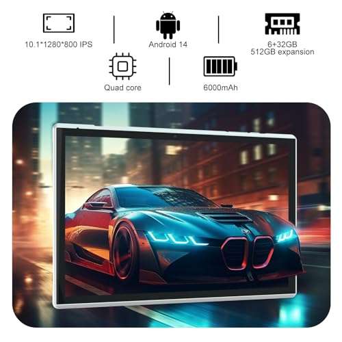 10 inch Tablet Android 14 Tablet PC, 10.1" Android Tablets DDR4 6GB RAM(4GB Expand) 32GB ROM 2MP+8MP Dual Camera WiFi-6 BT Support 1TB Expand 10 IN IPS Tab 6000mAh Battery Powerful Performance Tablets 3