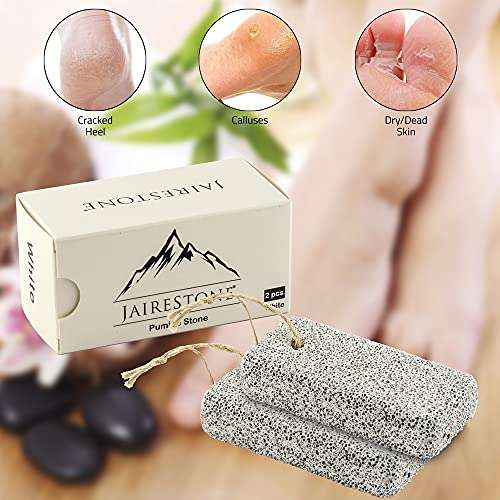 Jairestone Pumice Stone for Feet - 2 Pack Lava Stones - Callus Remover and Foot Scrubber - Exfoliating Rock for Hard, Dry and Dead Skin on Heels (White) 2
