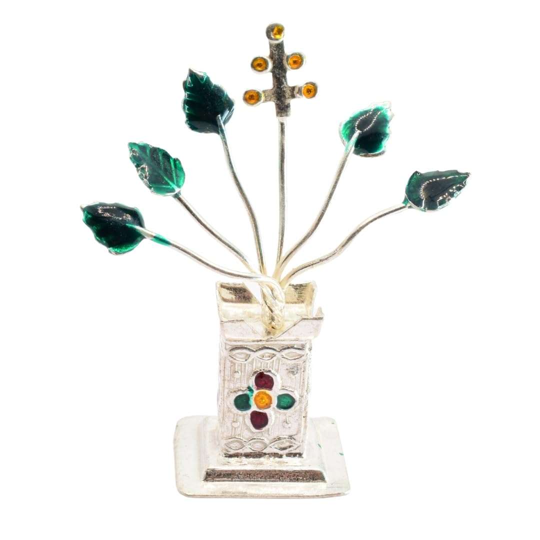 Ratna Shree Pure Silver Tulsi Plant For Pooja/Worship And Gifting Purpose, silver tulsi plant for gift (9) 1