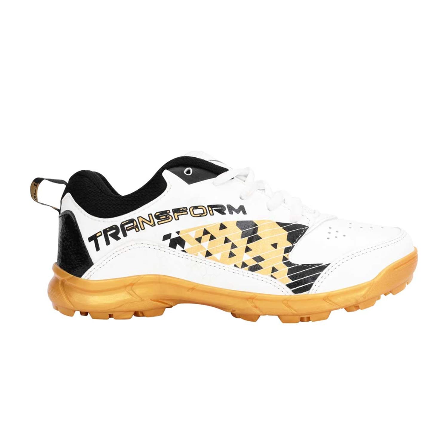 Vicky Transform Player Cricket Shoes Lightweight Sneakers with Anti Slip Sole Design Ideal for Running, Camping, Gyming (UK-8, Golden/White) 1