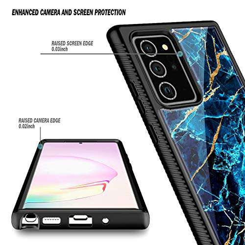 E-Began Case for Samsung Galaxy Note 20 Ultra 5G, Full-Body Shockproof Protective Black Bumper Cover (Without Screen Protector), Support Wireless Charging, Marble Design Durable Phone Case (Sapphire) 2