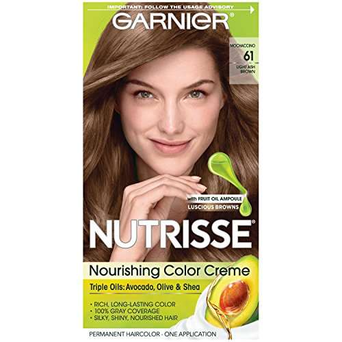 Garnier Nutrisse Nourishing Hair Color Creme, 61 Light Ash Brown (Mochaccino) (Packaging May Vary) 1