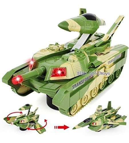 JIADA 2 in 1 Convertible Plastic Tank and Jet Fighter Airplane Toy with Lights and Shooting Music 1