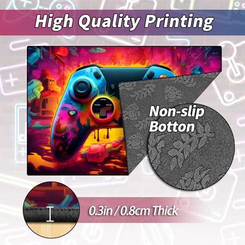 Gaming Area Rug Teen Boys Carpet, Lava Design Gamepad and Colorful Bomb Background Game Controller Design for Game Room, Gaming Room, Boys Girls Bedroom Playroom, Living Room (63"x47" - 160x120cm) 3