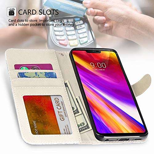 UrSpeedtekLive LG G7 Case, LG G7 ThinQ Case, Premium PU Leather Wristlet Flip Wallet Case Cover with Card Slots & Stand for LG G7/LG G7 ThinQ,Elephant 2