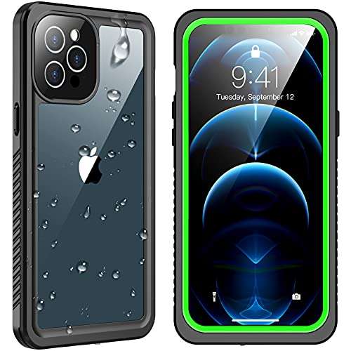 SPIDERCASE Designed for iPhone 12 Pro Max Case, Waterproof Built-in Screen Protector, Shockproof Full Body Cover Rugged Case for iPhone 12 Pro Max 6.7” 2020 Released (Green/Clear)