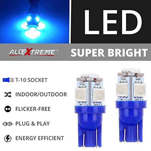 Allextreme EXT10B2P LED Parking Light Super Bright 5 SMD Car Interior License Plate Wedge Dome Trunk Dashboard Bulb for Car Bike and Motorcycle (0.6W, Blue, 2 PCS) 2