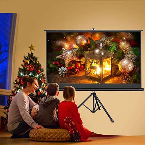 Honeytecs 100 inches Projector with Tod Stand 16:9 Portable Projection 4K 3D Projector Movies for Home Office Indoor Outdoor Use 6