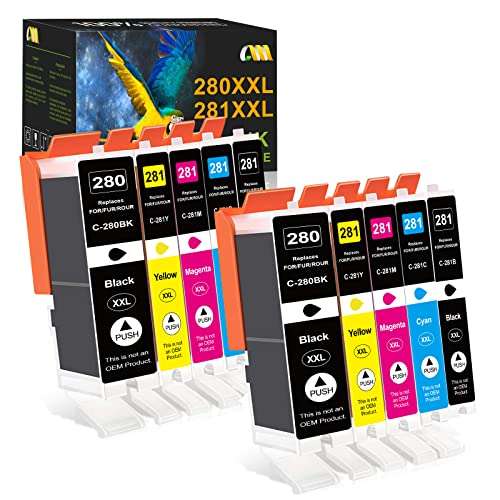 CMCMCM Compatible Ink Cartridge Replacement for Canon PGI-280XXL CLI-281XXL 280 XXL 281 XXL for PIXMA TR7520 TR8520 TS6120 TS6220 TS8120 TS8220 TS9120 TS9520 TS6320 TS9521C Printer (10 Pack) 1