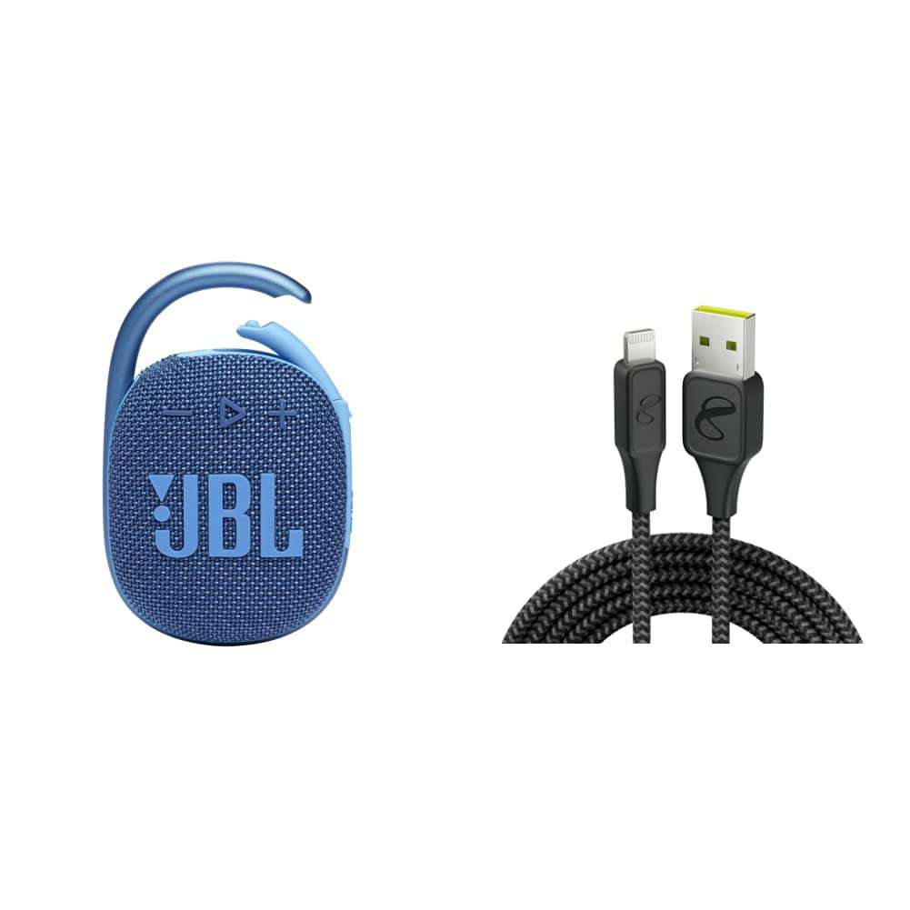 JBL Clip 4 Eco - Ultra-Portable Waterproof Speaker (Blue) and InfinityLab InstantConnect USB-A to Lightning -Charging Cable for iPhone and iPad - Black 1