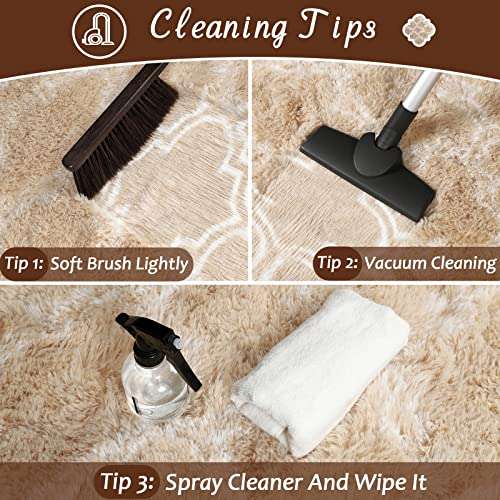 Keeko 5x8 Living Room Area Rug, Beige and White Fluffy Fuzzy Rug Rugs for Living Room Bedroom Modern Indoor Carpet Geometric Shaggy Large Area Rug for Nursery Kids Farmhouse Dorm Classroom Decor 6