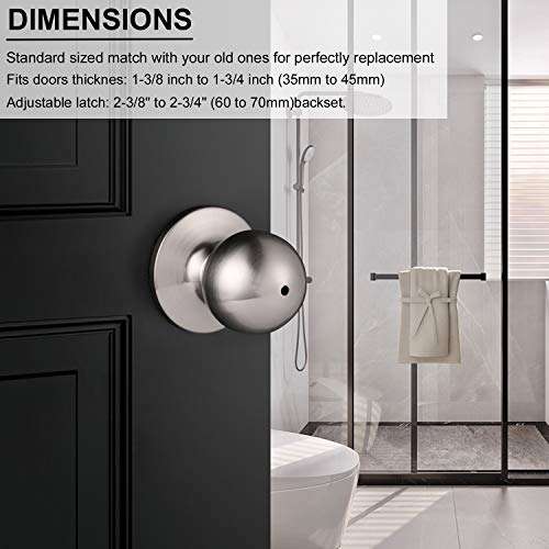 Knobonly Brushed Nickel Privacy Door Knobs Interior Keyless Door Lock Interior for Bathroom Bedroom Round Classic Door Handles, Door Knob Set of 1 5