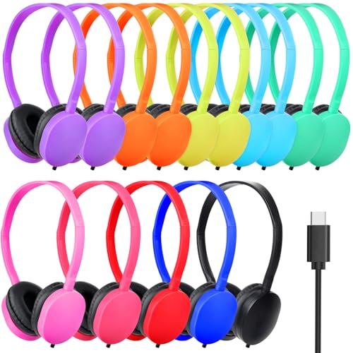 GDBOMA Type C Headphones Bulk for Classroom School Kids 20 Pack,USB C Wired Headphones for School Phone Tablet Laptop PC Online Class Meeting Web Conference Practice Test Mixed Colors(B)